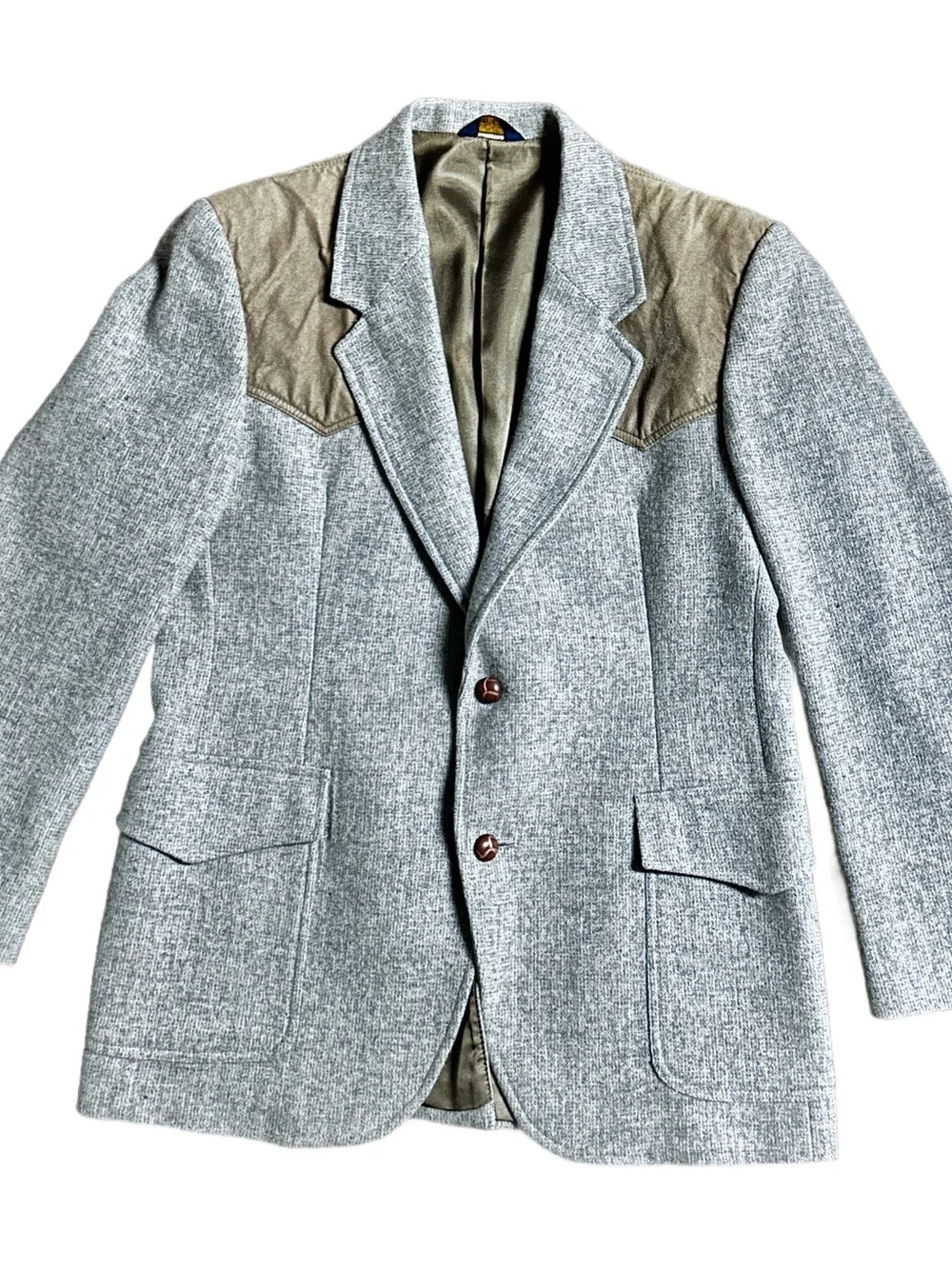 Pendleton ~ Size 42 ~ Vintage ~ Beige Brown ~ Wool Blazer Jacket W/Elbow Patches